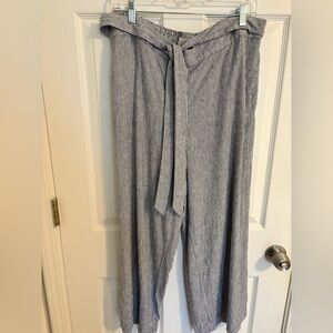 LOFT Navy and White Linen Striped Pants - Large